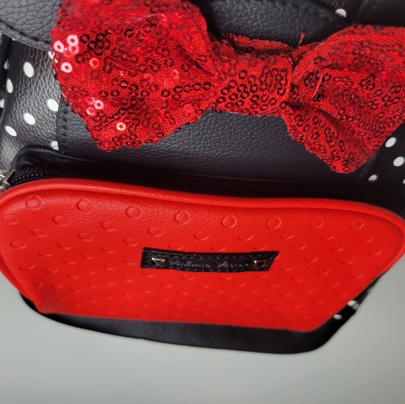 Disney Minnie Mouse Black & Red Polka Dot Bow Tie Small Backpack Purse NWT - Picture 5 of 12